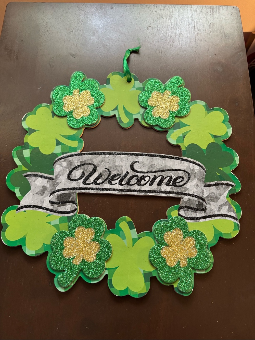 St. Patrick’s Day Shamrock Welcome Wreath Green Clover Door Decor